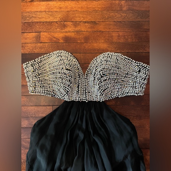 La Femme Silver Beads and Pearl Black Strapless Formal Dress, Prom,Dance,Wedding - Picture 2 of 12